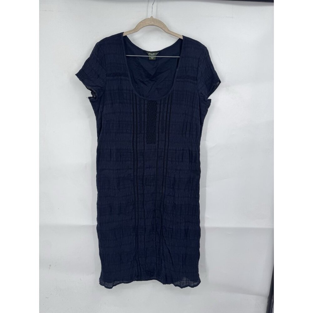 Eddie Bauer Mini Dress Women 12 Navy Blue Lightweight Textured Breathable